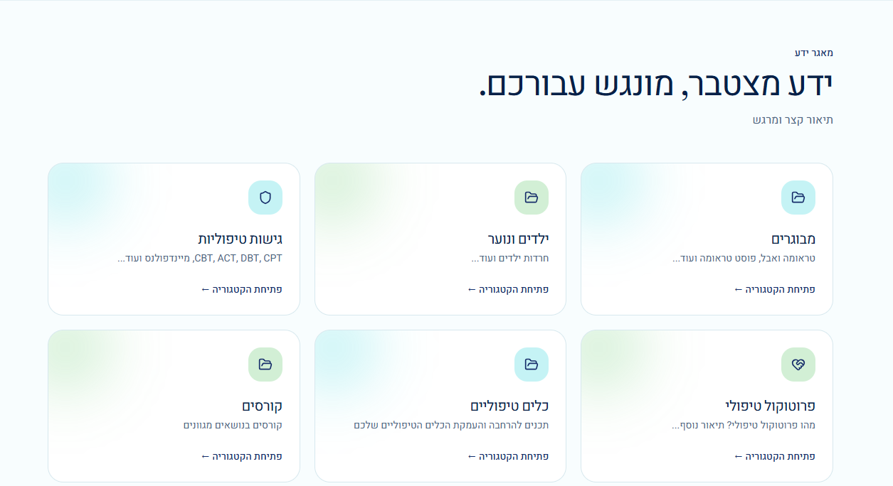 מחולל AI ליצירת מערכות ניהול ידע — מאגר ידע — חלוקה לקטגוריות